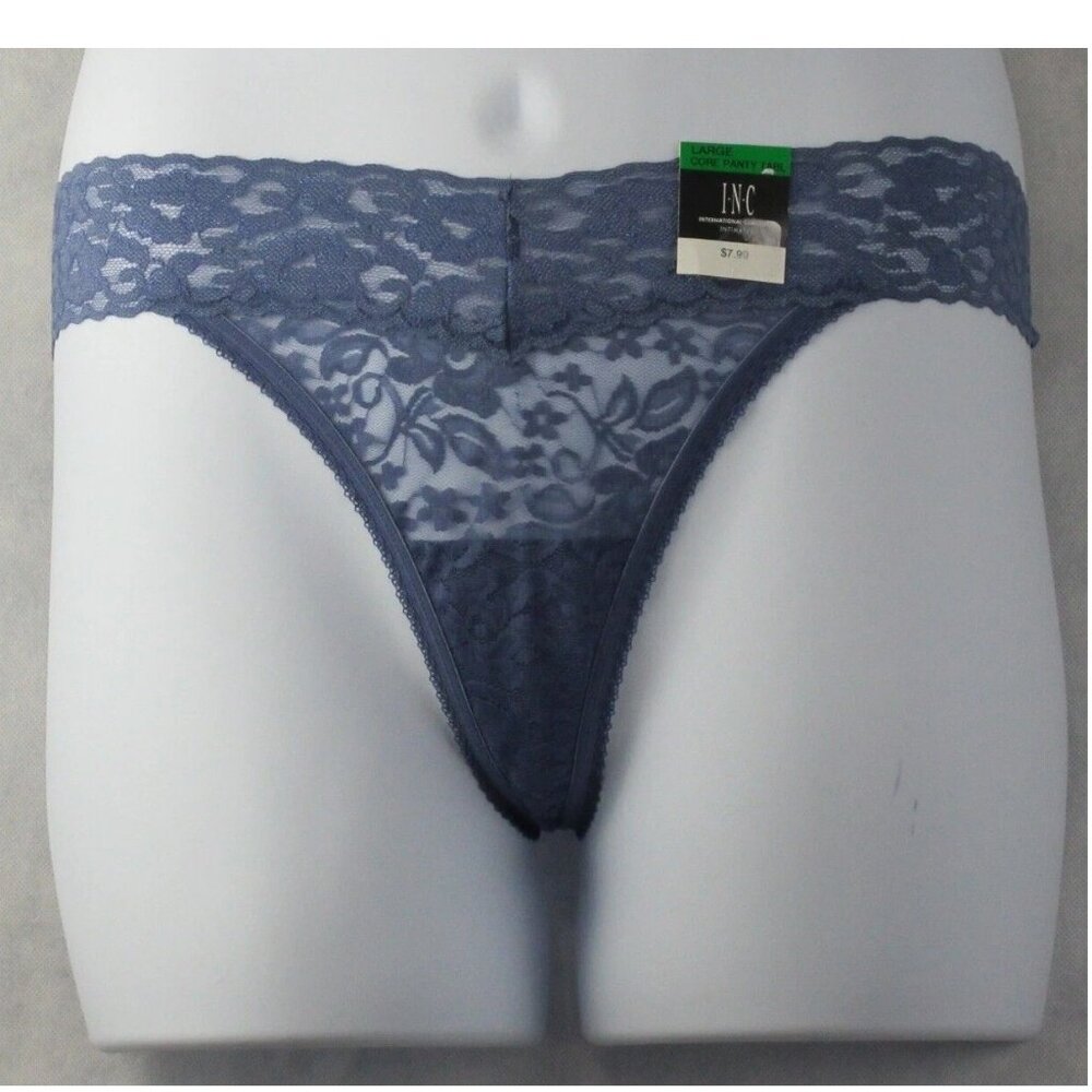 INC International Concepts Women's Lace Thong Panty Underwear, Nightfall Blue